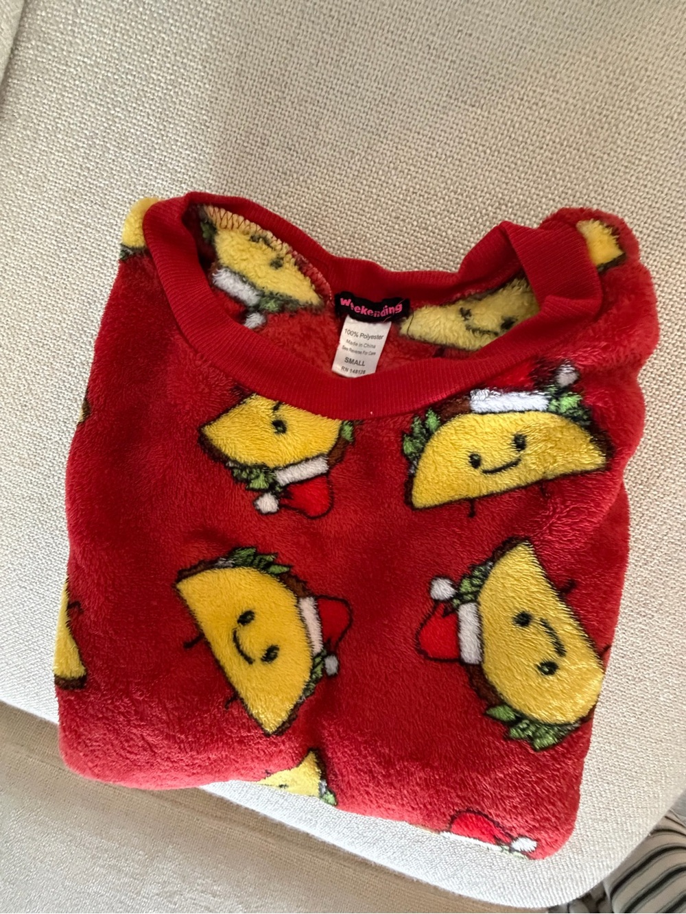 Holiday Red Taco Fleece crew neck silly sweater